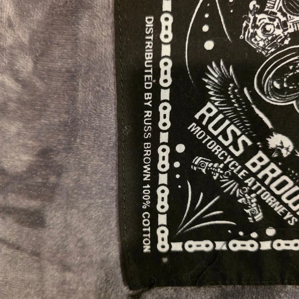Russ Brown Motorcycle Attorneys Black Cotton Bandana Biker Moto Scarf 21x21